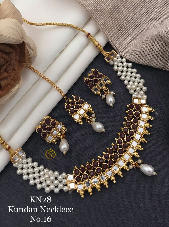 Kn 28 Kundan Crystal Moti Necklace Set Wholesale Price In Surat
